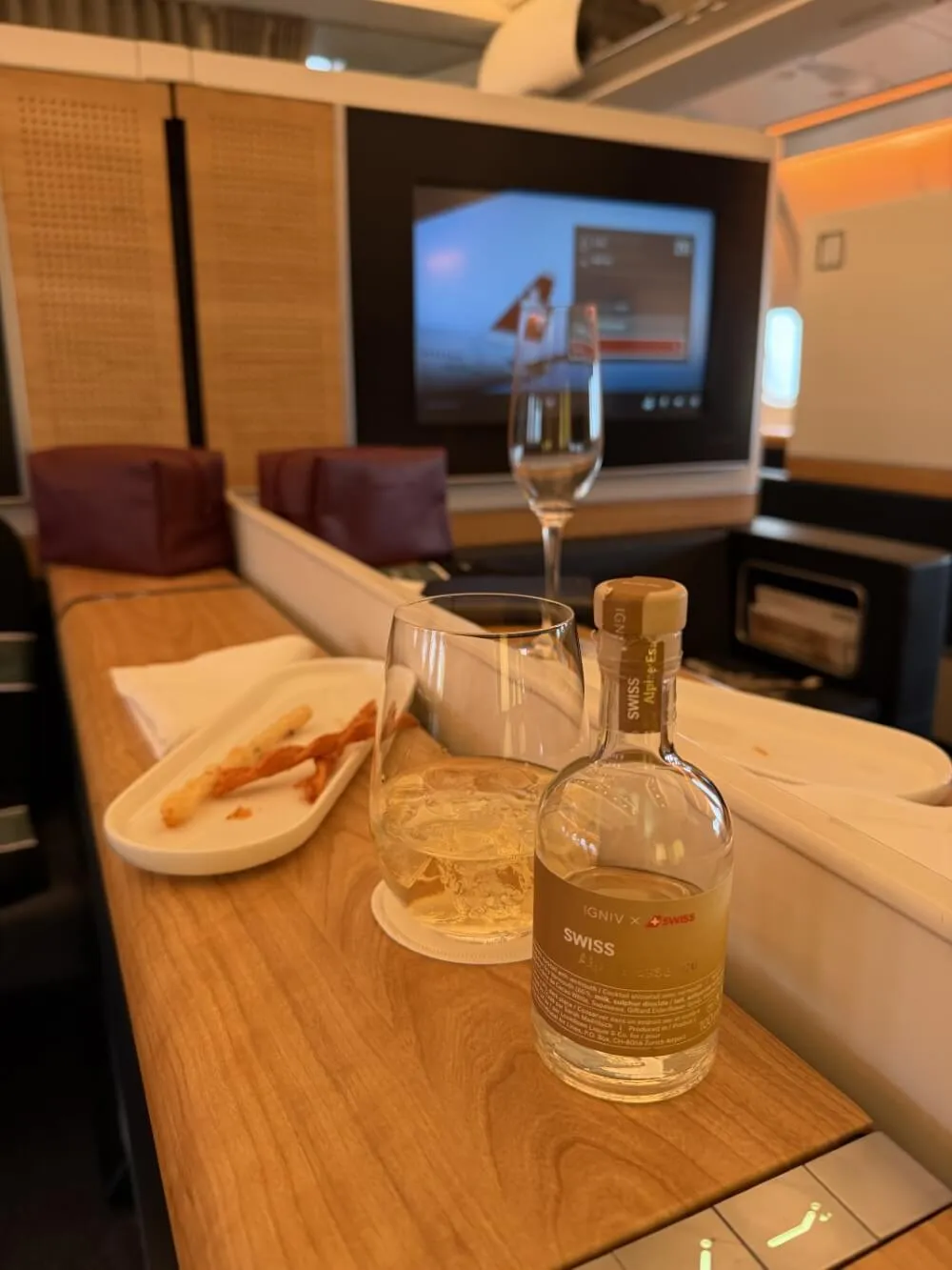 Willkommenstrunk in der Swiss First Class