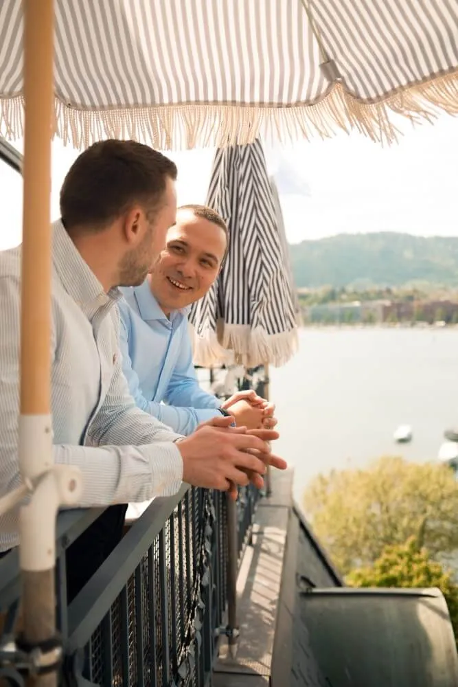 Luigi and Florian reviewing a client's itinerary